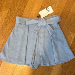Zara Blue High Waist Shorts with Tie Belt